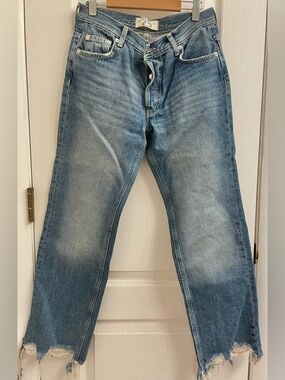 We The Free Relaxed Light Blue Jeans with Distressed Hem
